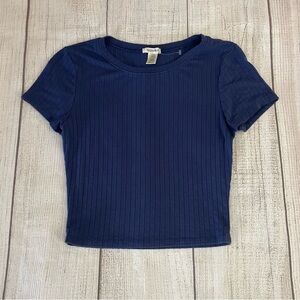 BOZZOLO Women’s Navy Blue Ribbed Crop Top Size Large